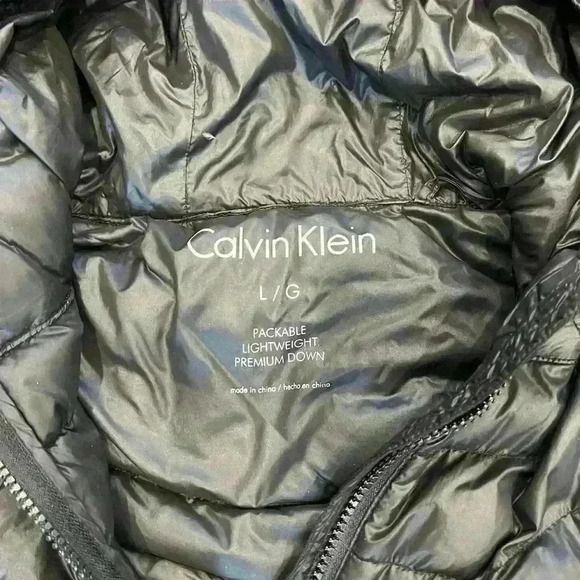 Calvin Klein puffer coat size large black packable lightweight zip down - Picture 6 of 9